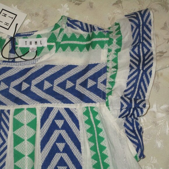 THML Aztec Print Top with Silver Metallic Thread Size L  NWT - Picture 3 of 5